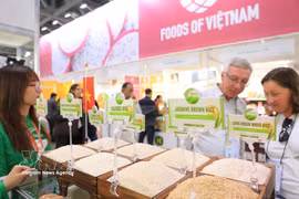 Les visiteurs découvrent des produits vietnamiens. Photo: VNA