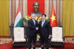 Le président Luong Cuong (droite) et le président de l’Assemblée nationale de Hongrie Kover Laszlo. Photo : VNA