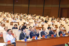 Des dirigeants et anciens dirigeants du Parti et de l’État à la conférence. Photo : VNA