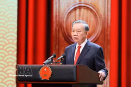 Le secrétaire général du Parti et président de la République, To Lam, prend la parole lors de l'événement. Photo: VNA