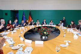 La vice-présidente de l’Assemblée nationale Nguyen Thi Thanh et la délégation vietnamienne s’entretiennent avec le vice-président du Bundestag, Bodo Ramelow. Photo : VNA
