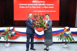 L’ambassadeur du Vietnam au Laos, Nguyên Minh Tâm (gauche), lors de l'événement. Photo: VNA