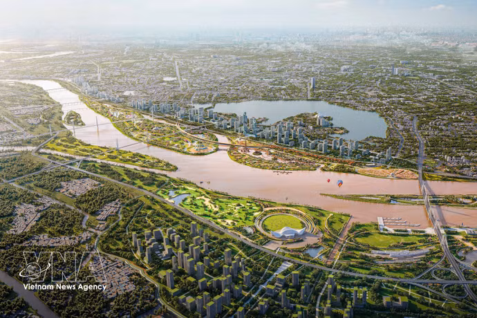 Vue en perspective du projet d’aménagement de l’axe de l’avenue paysagère du fleuve Rouge. Photo : VNA