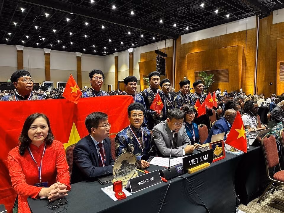 La délégation du Vietnam à la 19e session du Comité intergouvernemental pour la sauvegarde du patrimoine culturel immatériel à Asunción, au Paraguay.