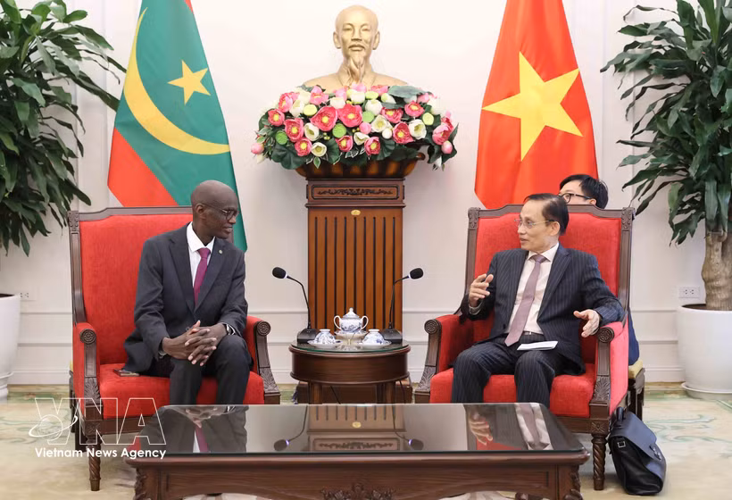 Le Hoai Trung, membre du Bureau politique et ministre des Affaires étrangères (droite) et le ministre chargé du secrétaire général du gouvernement mauritanien, Moctar Al Housseynou Lam. Photo: VNA