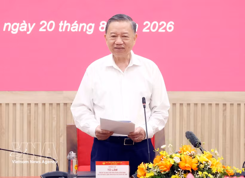 Le secrétaire général du Parti communiste du Vietnam et président de la République, To Lam, s'exprime. Photo: VNA