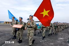 L’unité du génie (rotation 2) part pour une mission de maintien de la paix au sein de la Force intérimaire de sécurité des Nations Unies pour Abyei (FISNUA) (août 2023). Photo : VNA