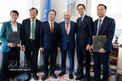 Le président du Comité populaire de la ville de Dà Nang, Nguyên Manh Hung (troisième à partir de la gauche), lors d'une réunion avec des dirigeants du PNUD à New York. Photo : VNA