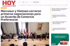 Article paru sur le journal paraguayen "Hoy" sur les négociations en vue d’un accord commercial préférentiel (ACP) entre le Vietnam et le Mercosur, Photo: VNA