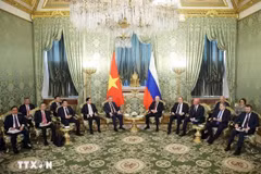 Le secrétaire général Tô Lâm a un entretien privé avec le président russe Vladimir Poutine. Photo : VNA
