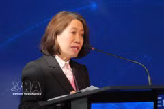 L’ambassadrice du Vietnam en Argentine, Ngô Minh Nguyêt, s’exprime lors de la 30e Journée de l’exportation, à Buenos Aires, le 15 septembre. Photo : VNA