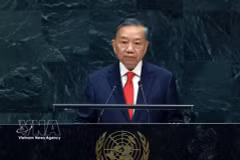 Le secrétaire général du Parti communiste du Vietnam et président de la République, Tô Lâm, prononce un discours au débat général de haut niveau de la 81e session de l’Assemblée générale de l’ONU. Photo: VNA 