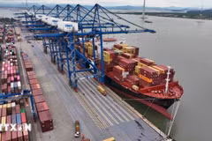 Chargement et déchargement de marchandises d'exportation au port international à conteneurs de Hai Phong, ville de Cat Hai. Photo: VNA