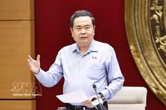 Le président de l’Assemblée nationale, Trân Thanh Mân, s'exprime lors de la séance de travail avec la permanence du Conseil des affaires ethniques, à Hanoi, le 21 mai. Photo: VNA