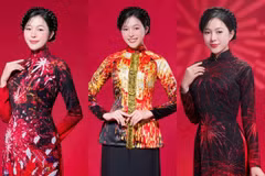 La collection d’áo dài "Hoa trên tuyên lua" (Fleurs de feu). Photo: gracieuseté de la maison de couture Liên Huong