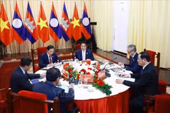Vue de la de la réunion entre le Premier ministre vietnamien Pham Minh Chinh, le Premier ministre lao Sonexay Siphandone et le Premier ministre cambodgien Samdech Thipadi Hun Manet, à Hô Chi Minh-Ville, le 22 février. Photo: VNA
