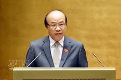 Le président de la Commission des affaires juridiques et judiciaires de l’Assemblée nationale, Phan Chi Hiêu, présente un rapport de vérificarion sur le projet de code pénal (amendé), le projet de code de procédure pénale (amendé) et le projet de loi sur l’organisation des organes d’enquête criminelle (amendée). Photo : VNA