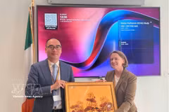 Le vice-auditeur général de l’Audit d’État du Vietnam, Bui Quôc Dung, et la secrétaire et directrice de l’audit au sein du C&AG, Colette Drinan, à Dublin, le 24 août. Photo : VNA
