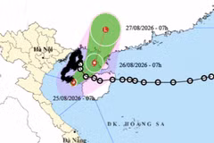 Carte indiquant la trajectoire et l'intensité prévues du typhon Narra au 25 août 2026 à 08h00. Photo : NCHMF