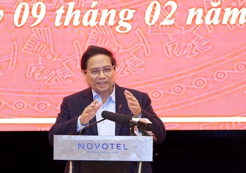 Le Premier ministre Pham Minh Chinh lors de la séance de travail avec les autorités de Da Nang. Photo : VNA