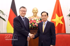 Le ministre vietnamien des Affaires étrangères, Le Hoai Trung (droite), reçoit le secrétaire d'État du ministère des Affaires étrangères de l'Allemagne, Géza Andreas von Geyr. Photo: VNA