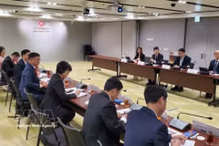 Séance de travail entre la délégation vietnamienne et des responsables des politiques numériques de Hong Kong. Photo: VNA
