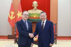 Le secrétaire général du Parti To Lam (droite) reçoit l'ambassadeur de la Russie au Vietnam, Gennady Bezdetko. Photo : VNA