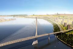 Le pont de Can Gio, d'une longueur de 7,3 km et d'un montant d'investissement de plus de 11.000 milliards de dôngs, incarnera l'aspiration de Hô Chi Minh-Ville à s'ouvrir sur la mer. Photo: VNA