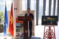 L'ambassadeur Phan Mai Dung s'exprime lors de la cérémonie d'ouverture de l'exposition. Photo: VNA