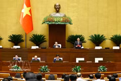 Le vice-président de l'Assemblée nationale, Nguyen Khac Dinh, préside le débat sur le projet de résolution de l'Assemblée nationale relatif à la création d'une ville de Dong Nai relevant directement du pouvoir central. Photo : VNA