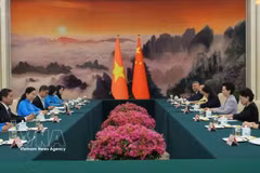 Séance de travail entre la délégation vietnamienne et la Fédération des femmes de Chine. Photo: VNA