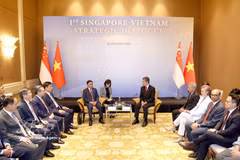 Cérémonie d'accueil solennel du permanent du Secrétariat Tran Cam Tu à Singapour. Photo: VNA