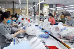 Production de chaussures destinées à l'exportation vers l'UE à l'entreprise Truong Xuan à Hanoï. Photo : VNA