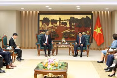 Le vice-Premier ministre vietnamien Nguyen Van Thang (droite) reçoit Linh Austin, PDG de la société américaine R3 Lithium. Photo: VNA