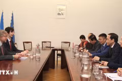 Séance de travail entre la délégation de la Commission centrale des affaires intérieures du Parti et des représentants du ministère tchèque de la Justice. Photo: VNA