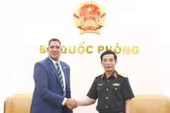 Le vice-Premier ministre et ministre de la Défense, le général d’armée Phan Van Giang (droite), reçoit l'ambassadeur de Suède au Vietnam, Johan Ndisi. Photo: baochinhphu