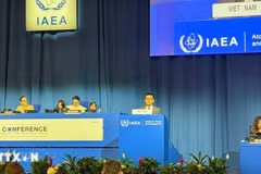 L'ambassadeur Vu Lê Thai Hoàng, représentant permanent du Vietnam auprès de l’AIEA et des organisations internationales à Vienne, s'exprime à la séance plénière. Photo: VNA