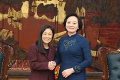 La vice-Première ministre Pham Thi Thanh Tra (droite) reçoit l'ambassadrice des États-Unis Jennifer Wicks. Photo: VNA