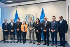 Le directeur général de l'AIEA, Rafael Grossi (au centre), et les ambassadeurs et chefs de mission des pays de l'ASEAN à Vienne. Photo : VNA