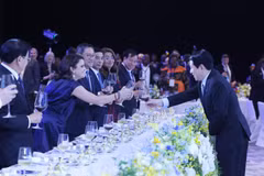 Le président de la République Luong Cuong (droite) et les délédués internationaux. Photo: VNA