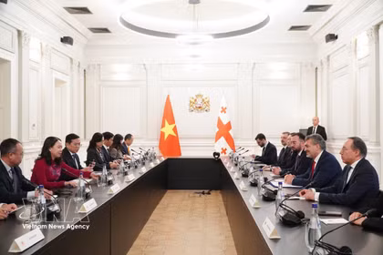 La rencontre entre la vice-présidente vietnamienne Vo Thi Anh Xuan et le président géorgien Mikheïl Kavelashvili à Tbilissi. Photo : VNA