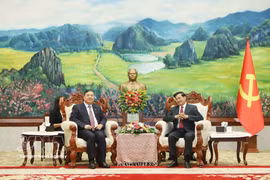 Le secrétaire général du PPRL et président lao Thongloun Sisoulith (à droite) reçoit le vice-Premier ministre vietnamien Pham Gia Tuc. Photo : VNA