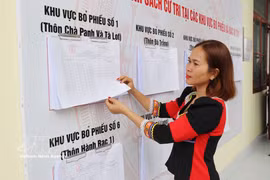 La liste électorale affichée publiquement au Comité populaire de la commune de Bac Ai Tay. Photo : VNA