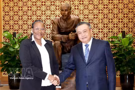 Ana Comoana, membre du Bureau politique et présidente de la Commission centrale de contrôle rencontre Tran Sy Thanh, membre du Bureau politique, secrétaire du Comité central du Parti et président de la Commission centrale de contrôle du PCV. Photo : VNA,