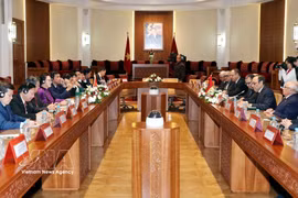 La présidente de l'Assemblée nationale, Nguyen Thi Kim Ngan, s'est entretenue avec le président de la Chambre marocaine, Habib El Malki, lors de sa visite officielle au Royaume du Maroc en 2019. Photo : VNA