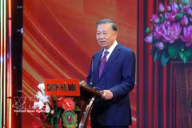 Le secrétaire général du Parti et président de la République, To Lam, lors de l'événement. Photo : VNA