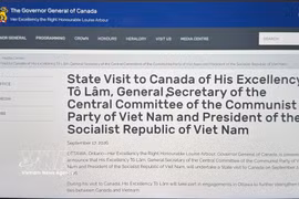 Le communiqué de presse a été publié sur le site Internet du Bureau de la gouverneure générale du Canada. Photo: VNA