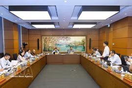 La délégation des députés de Hanoï participe aux discussions en groupe. Photo: VNA