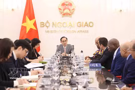 Le ministre vietnamien des Affaires étrangères, Le Hoai Trung, a reçu, le 21 mai à Hanoï, le Groupe des ambassadeurs des pays africains accrédités au Vietnam. Photo : VNA/BNG