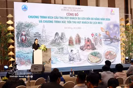 La directrice adjointe du Département de la Culture, des Sports et du Tourisme de Da Nang, Nguyen Thi Hoai An s'exprime lors de l'événement. Photo : VNA